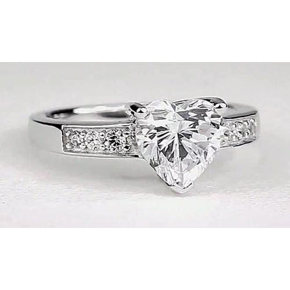  Half Bazel Unique Lady’s Solitaire Ring with Accents White Gold Diamond 
