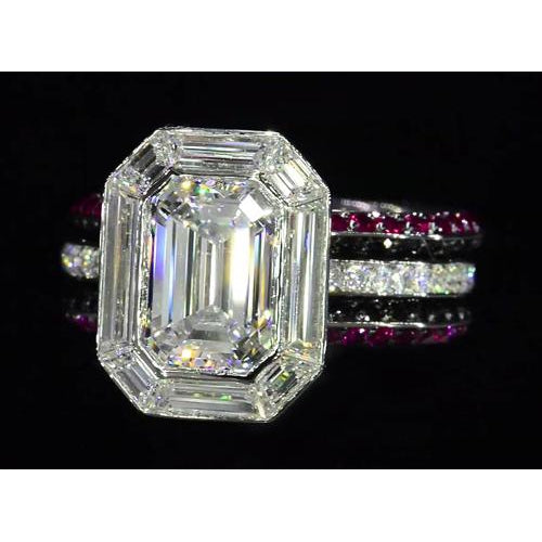 Halo Ring 5.50 Carats Unique Style Emerald Diamond Anniversary Ring