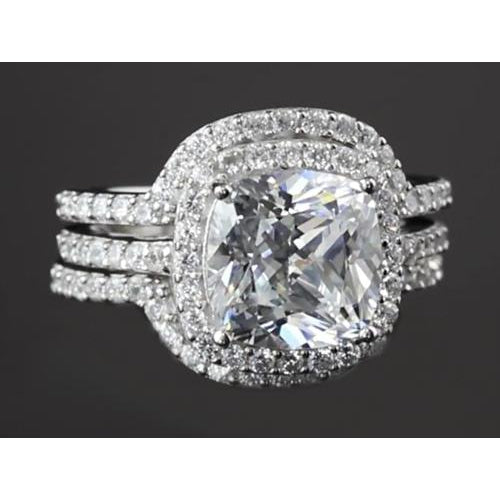 Engagement Ring Set Diamond Engagement Anniversary Ring Set 5 Carats Cushion Cut White Gold 14K Jewelry