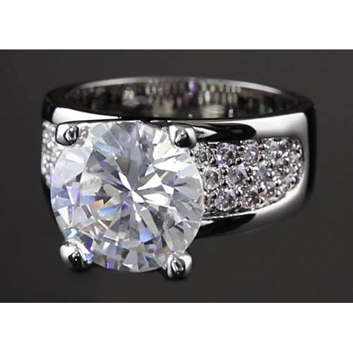   Natural Brilliant Engagement White Gold Diamond Solitaire Ring with Accents