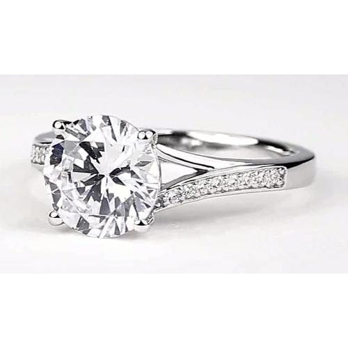Split Shank Lady’s Solitaire Ring with Accents White Gold Diamond  