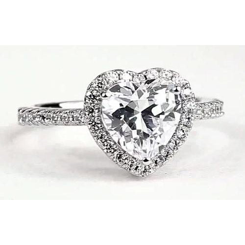 Halo Ring Heart Diamond Halo Ring 3.40 Carats White Gold