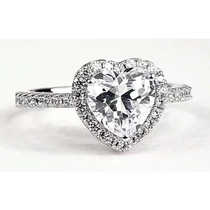 Halo Ring Heart Diamond Halo Ring 3.40 Carats White Gold