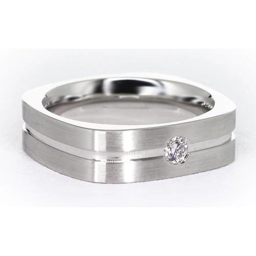 Mens Ring Brushed Finish Round Diamond Mens’ Ring White Gold 14K 0.20 Carats