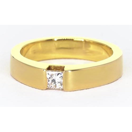 Mens Ring Princess Cut Diamond Tension Set Men'S Ring Yellow Gold 14K