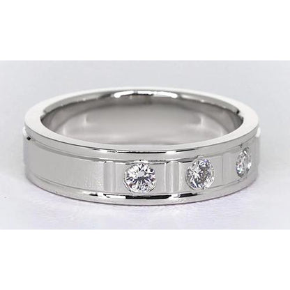 Mens Ring Anniversary Band 0.75 Carats Round Diamond White Gold 14K