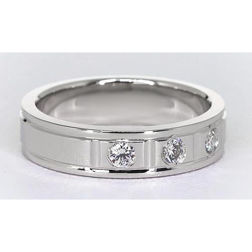 Mens Ring Anniversary Band 0.75 Carats Round Diamond White Gold 14K