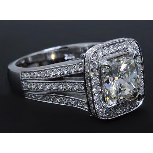 Halo Ring 5 Carats Radiant Diamond Anniversary Ring White Gold 14K