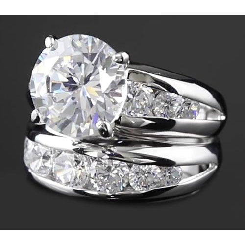 Engagement Ring Set 5 Carats Diamond Engagement Ring Set Round Four Prong Setting White Gold 14K