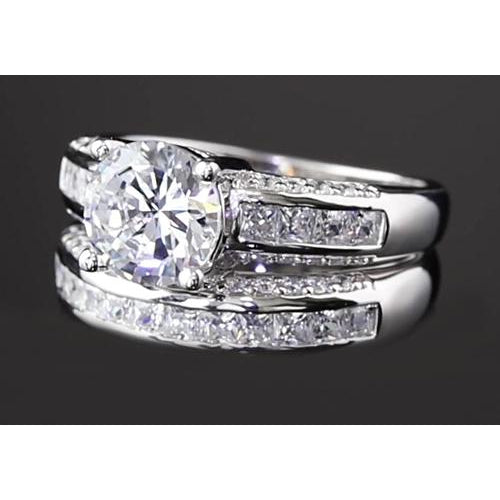 Engagement Ring Set 5.50 Carats Channel Set Round Diamond Anniversary Ring White Gold 14K