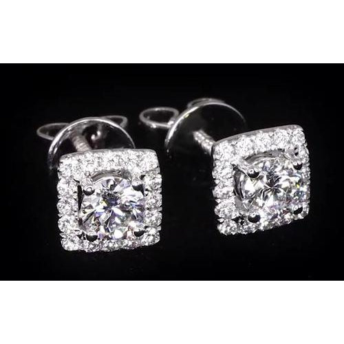 Brilliant  Round Diamond Halo Setting Stud Earring White Gold 