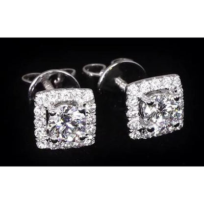 Brilliant  Round Diamond Halo Setting Stud Earring White Gold 