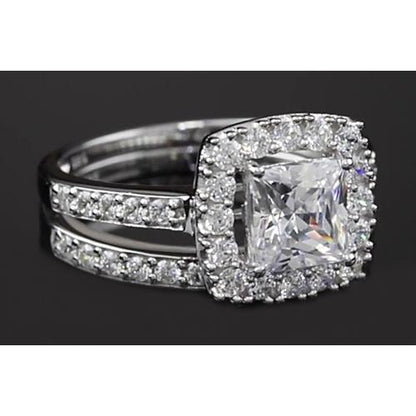 Halo Ring Princess Cut Diamond 3 Carats Halo Ring Split Shank Style
