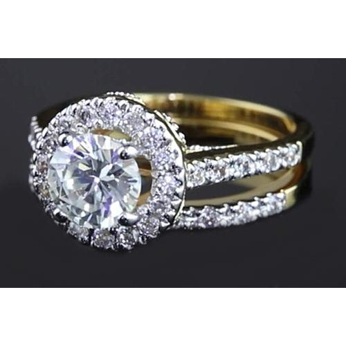 Halo Ring Round Diamond 3 Carats Anniversary Ring Split Shank Jewelry Halo