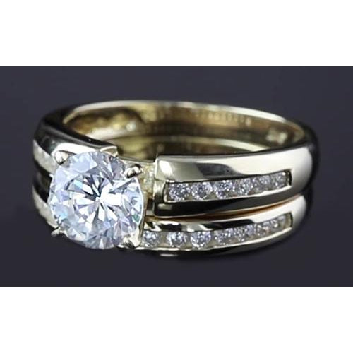 Engagement Ring Set Engagement Ring Set Round Diamond 3 Carats Jewelry New Yellow Gold 14K