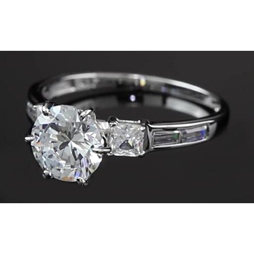 Three Stone Ring 3 Carats Round Diamond Engagement Ring Three Stone White Gold 14K