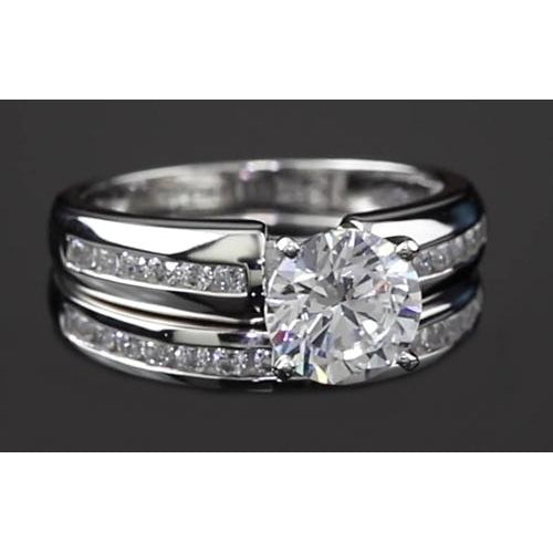 Engagement Ring Set White Gold 14K Engagement Ring Set Round Diamond 4 Prong 3 Carats Jewelry