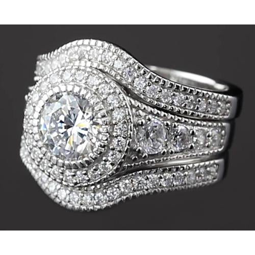 Anniversary Ring Vintage Style Anniversary Ring Set 4 Carats Round Diamond White Gold 
