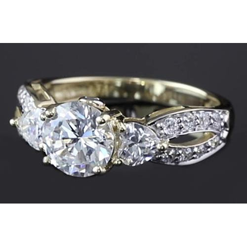 Engagement Ring Twisted Shank Round Diamond Engagement Ring 3.25 Carats Yellow Gold 14K