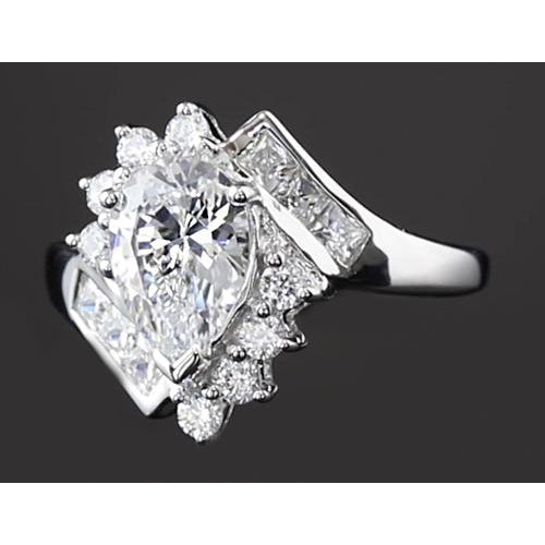 Engagement Ring Interlocking Engagement Ring 2.50 Carats Pear Cut Diamond White Gold 14K