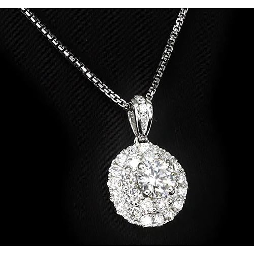 Pendant Round Halo Setting Diamond Pendant 1.75 Carats White Gold Ladies Jewelry New