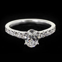 Round Accented 1.75 Carats Prong Setting Oval Natural Earth Mined Diamond Ring White Gold Jewelry