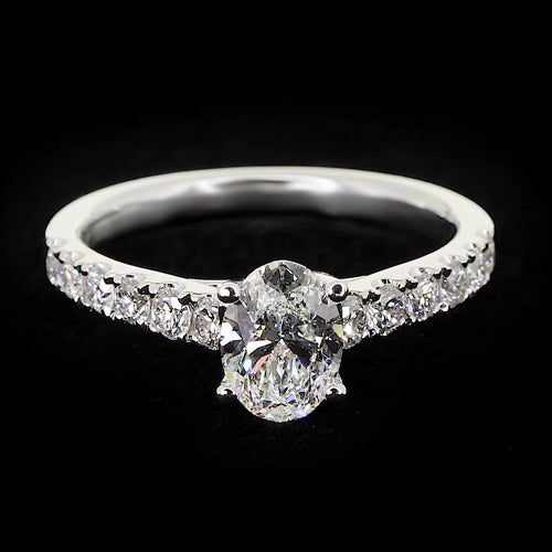 Round Accented 1.75 Carats Prong Setting Oval Natural Earth Mined Diamond Ring White Gold Jewelry