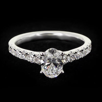 Round Accented 1.75 Carats Prong Setting Oval Natural Earth Mined Diamond Ring White Gold Jewelry