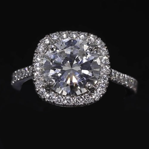 Round Diamond Halo Engagement Ring 2.75 Carats White Gold 14K