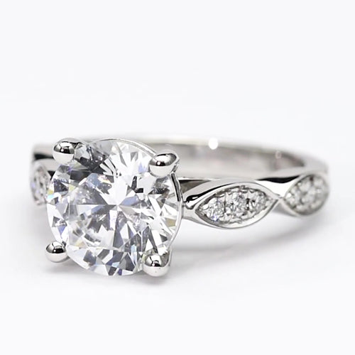  Women Antique White  Gold half bazel fancy Engagement Diamond Solitaire Ring with Accents