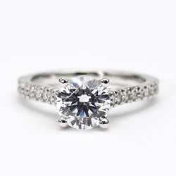 Round Natural Earth Mined Diamond Solitaire Ring With Accents