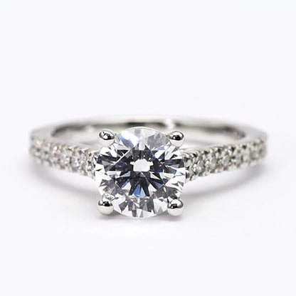 Round Natural Earth Mined Diamond Solitaire Ring With Accents