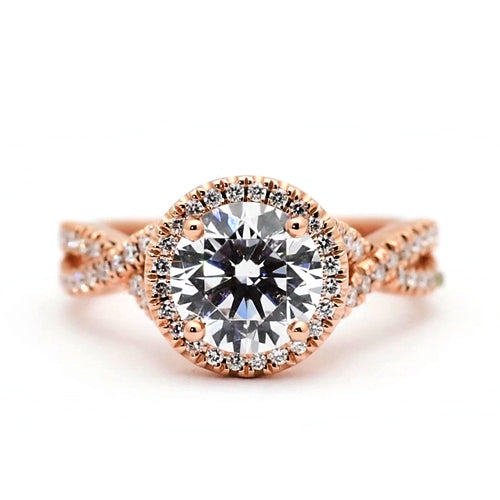 Women Round Diamond Engagement Ring 2.50 Carats Rose Gold 14k