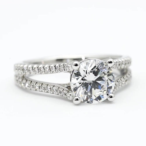 Sparkling Antique White  Gold half bazel fancy Engagement Diamond Solitaire Ring with Accents