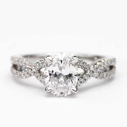  Oval Cut Antique White  Gold half bazel fancy Engagement Diamond Solitaire Ring with Accents