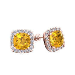 Madeira Citrine And Diamond Stud Earring Rose Gold 14K 18.40 Carats