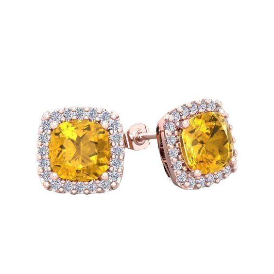 Madeira Citrine And Diamond Stud Earring Rose Gold 14K 18.40 Carats 