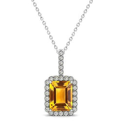 Madeira Citrine Halo Natural Earth Mined Diamond Pendant Necklace 15 Carats White Gold 14K
