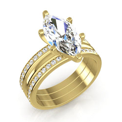 3 Piece Wedding Ring Set 3.50 Carats Marquise Cut Yellow Gold