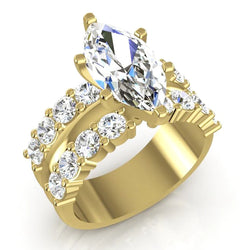 Real  Marquise Diamond Wedding Ring Bridal Jewelry Yellow Gold