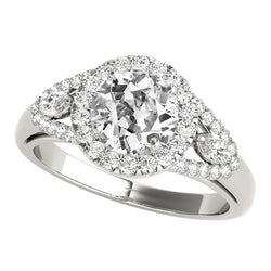 Marquise Halo Round Old Miner Natural Earth Mined Diamond Ring 5.75 Carats White Gold 14K