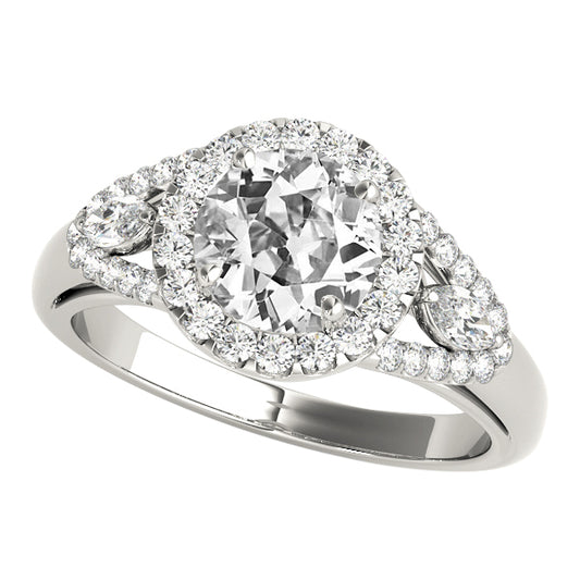 Halo Round Old Miner Diamond Ring White Gold