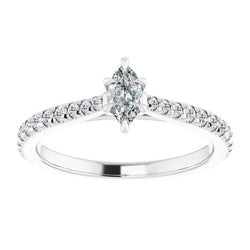 Marquise Old Cut Diamond Ring With Accents 6 Prong Set 3.50 Carats