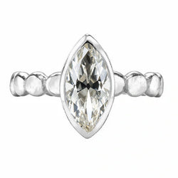 Marquise Old Cut Mined Diamond Solitaire Ring Bezel Set 1 Carat