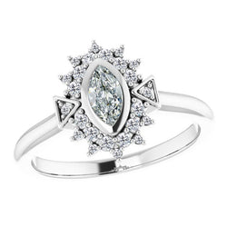 Marquise Old Cut Halo Mined Natural Real Diamond ( Not Lab Grown ) Bezel Set Women’s Jewelry Ring 2 Carats