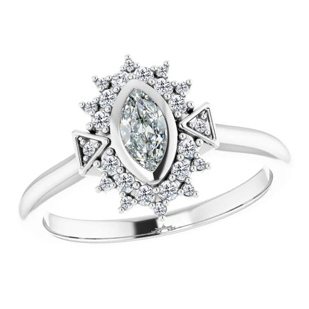 Marquise Old Cut Halo Diamond Bezel Set Women’s Jewelry Ring 2 Carats