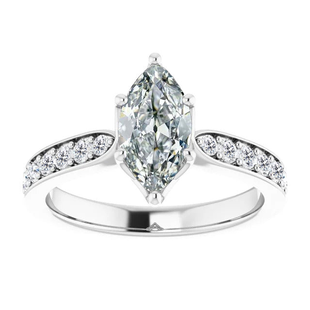 Marquise Old Cut Solitaire With Accents Diamond Ring 2 Carats
