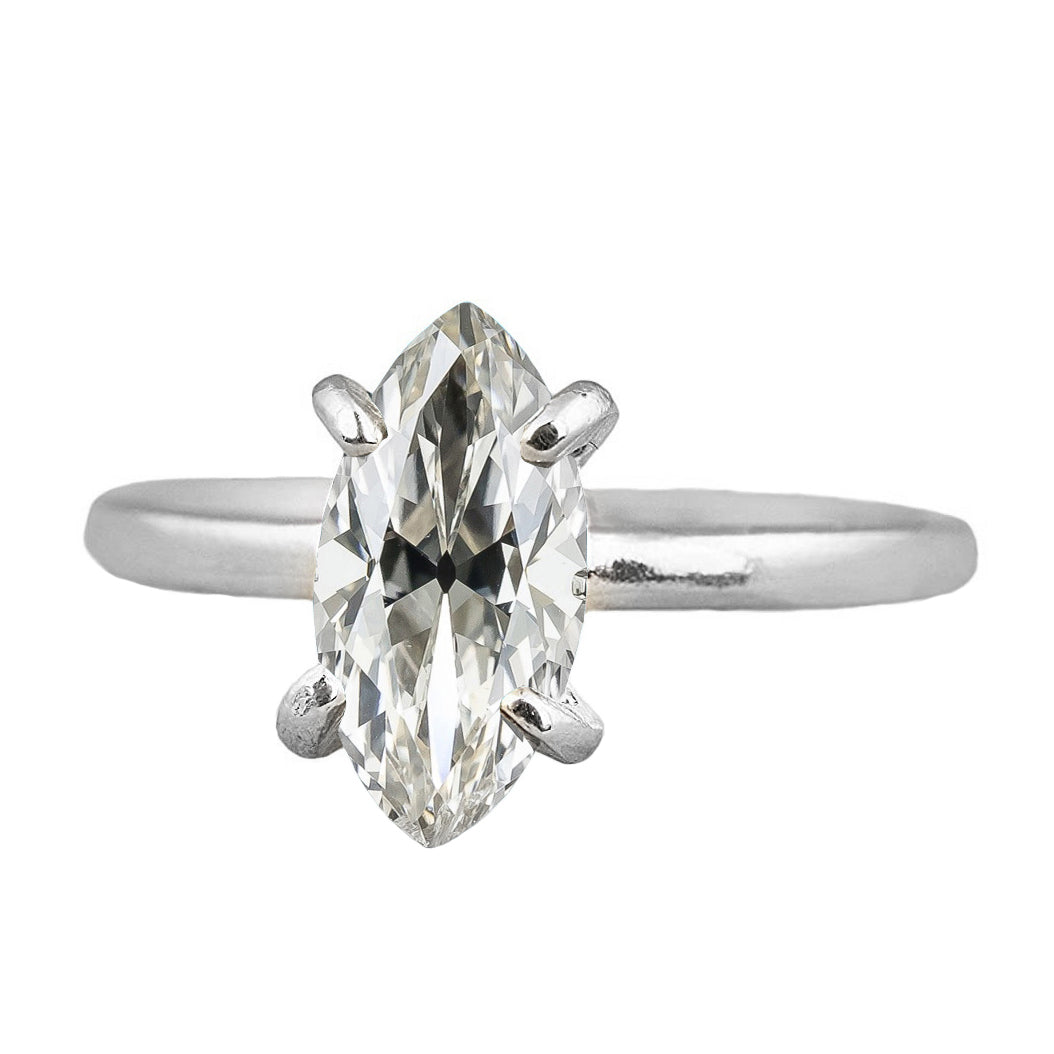 3.50 Carats Marquise Old European Diamond Solitaire Ring White Gold