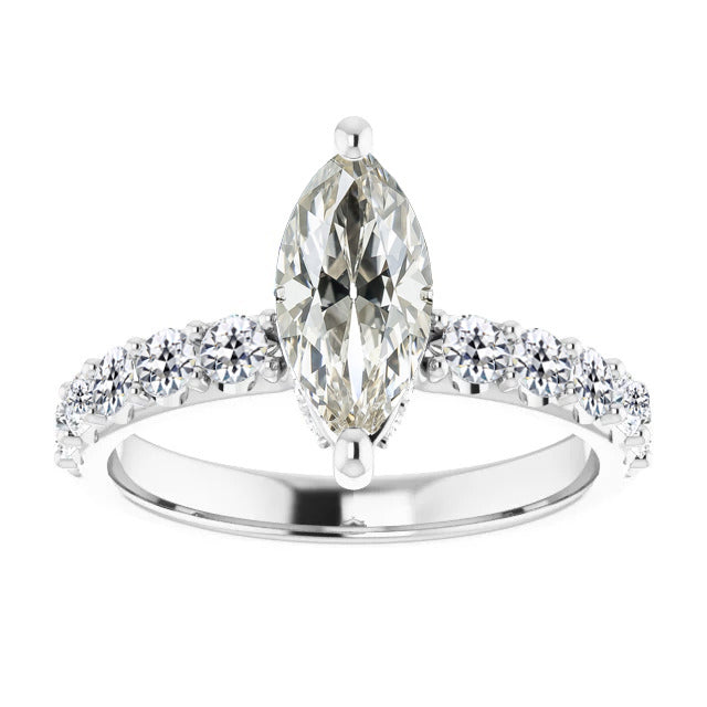 Marquise Old European Two Prong Diamond Ring 2.50 Carats