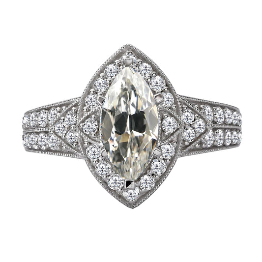 Marquise Old Mine Cut Anniversary Diamond Ring 3.50 Carats